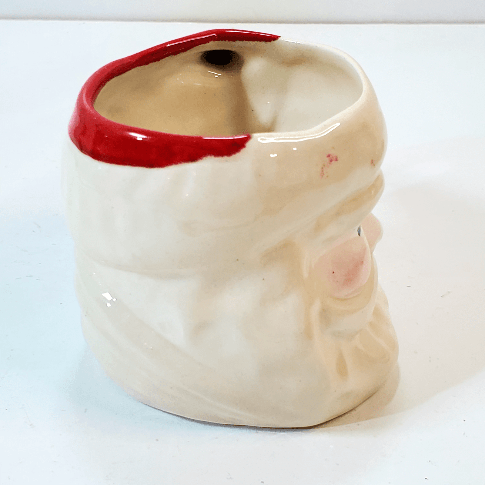 Vtg Glazed Santa Claus Face Mug Open Eyes Christmas Ceramic Signed D. Carlino - Thumbnail 4