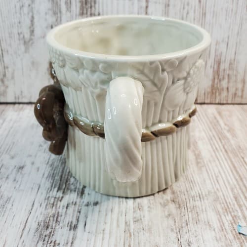 Vintage 1975 Fitz & Floyd Off-White Flower Floral Bouquet Brown Bow Coffee Mug - Thumbnail 4
