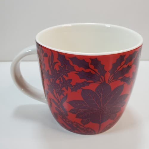 Starbucks 2017 Holiday Red Purple Poinsettia Holly 14 fl oz Gold Logo Mug Floral - Thumbnail 3