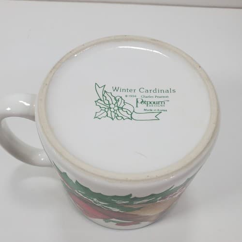 Vtg Potpourri Designs Winter Cardinals Coffee Mug Bird Holly Berries Snow 1994 - Thumbnail 6