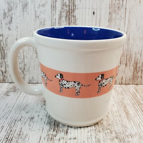 Dalmation Dog Ceramic Large Coffee Tea Mug Cup by Magenta White Blue Peach - Thumbnail 3