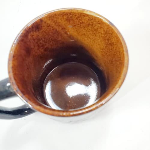 Vintage 80's Brown Glazed Pottery Coffee Mug Tea Cup Catfish Oriental Japan Art - Thumbnail 2