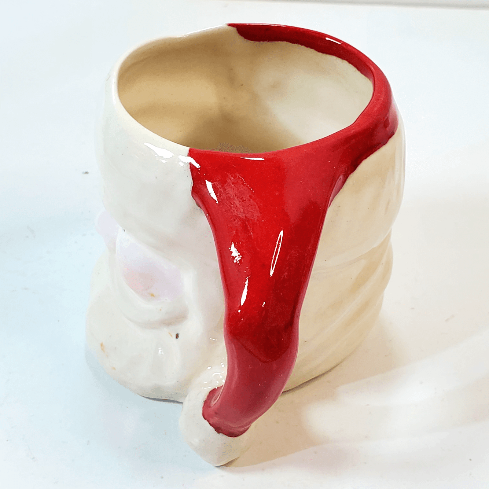 Vtg Glazed Santa Claus Face Mug Open Eyes Christmas Ceramic Signed D. Carlino - Thumbnail 6