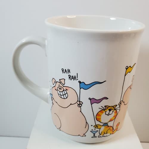 Vintage 1985 Enesco Birthday Cheers Judy Truedson Coffee Tea Mug Cup Pig Cat - Thumbnail 3