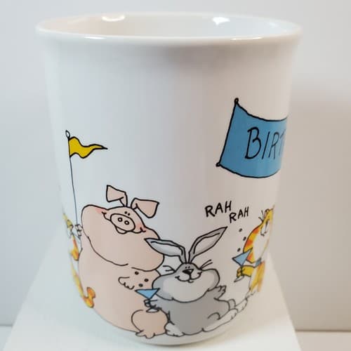 Vintage 1985 Enesco Birthday Cheers Judy Truedson Coffee Tea Mug Cup Pig Cat - Thumbnail 2