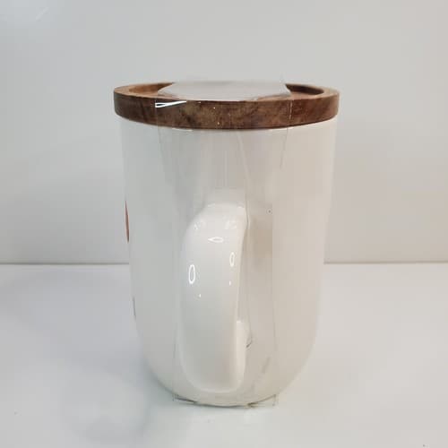 Rae Dunn Halloween “JACK O'LANTERN" Pumpkin Mug With Wooden Coaster Lid New - Thumbnail 3
