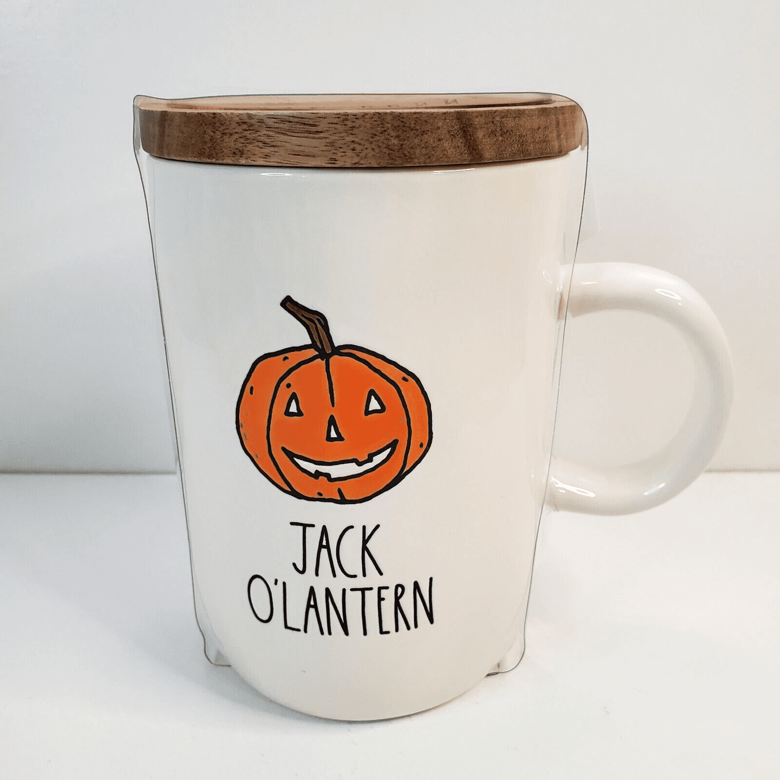 Rae Dunn Halloween “JACK O'LANTERN" Pumpkin Mug With Wooden Coaster Lid New
