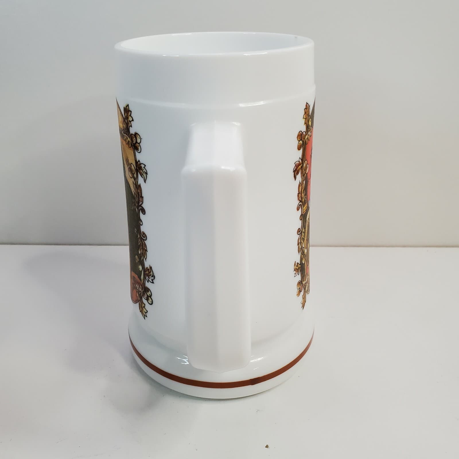 Vintage White Milk Glass Stein Mug Tavern Scene Men Drinking Stamped France 23 - Thumbnail 4