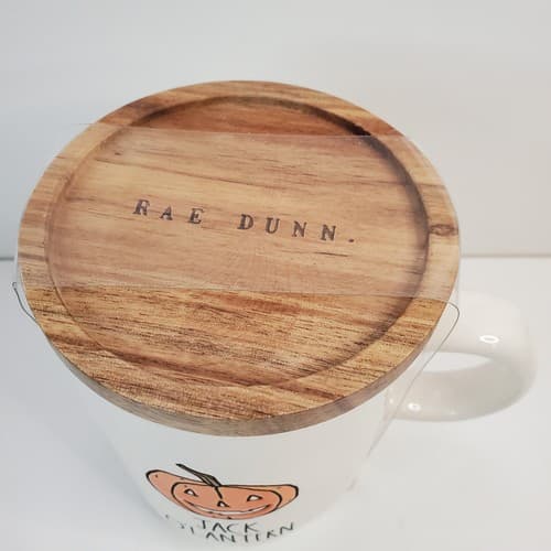 Rae Dunn Halloween “JACK O'LANTERN" Pumpkin Mug With Wooden Coaster Lid New - Thumbnail 2