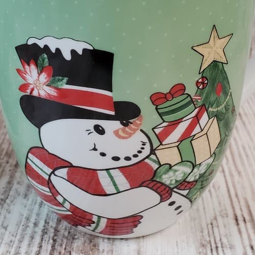Fitz and Floyd “Top Hat Frosty” Christmas Ceramic Coffee Tea Mugs Cups Set of 2 - Thumbnail 2