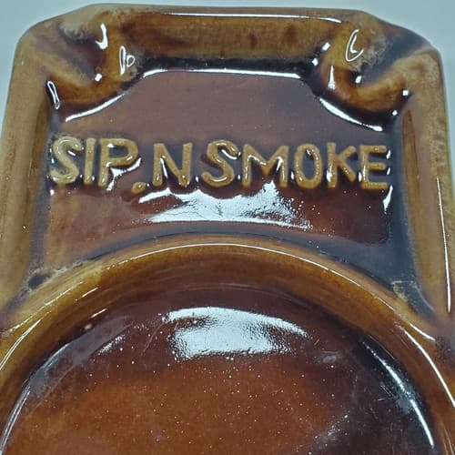 Vintage Brown Glazed Ceramic Sip & Smoke Ashtray & Coaster Mug Cup Holder Taiwan - Thumbnail 3