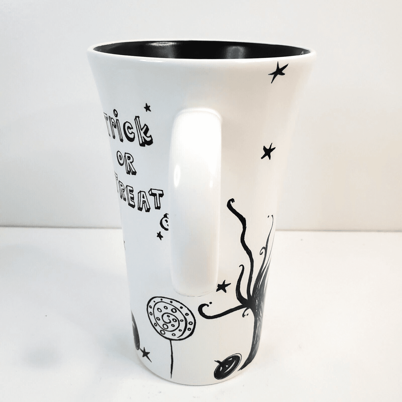 Starbucks 2007 Halloween Black White Coffee Mug Cup 14 Oz Pumpkins - Thumbnail 2