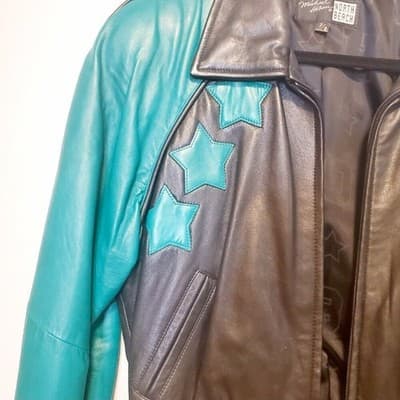 Vtg Michael Hoban for North Beach Black Green Leather Bomber Jacket Sz 7/8 HOBO - Thumbnail 7