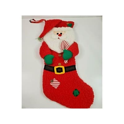 Vintage Sterling Inc Plush Santa Hat Candy Cane Lined Christmas Stocking