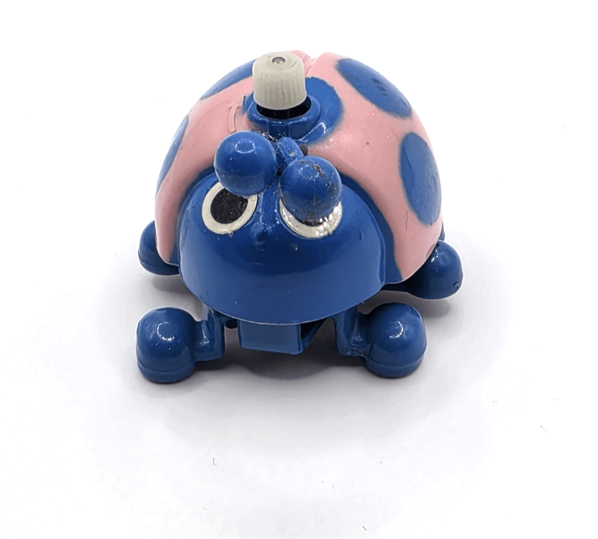 Vintage 1970s Tomy Macao Miniature Wind Up Toy Ladybug Pink Blue Antenna VIDEO