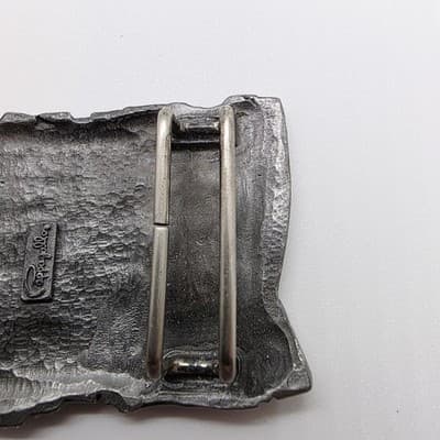 Vintage 90s PAPPAGALLO Pewter Tone Metal Two Piece Belt Buckle Abstract Y2K - Thumbnail 7