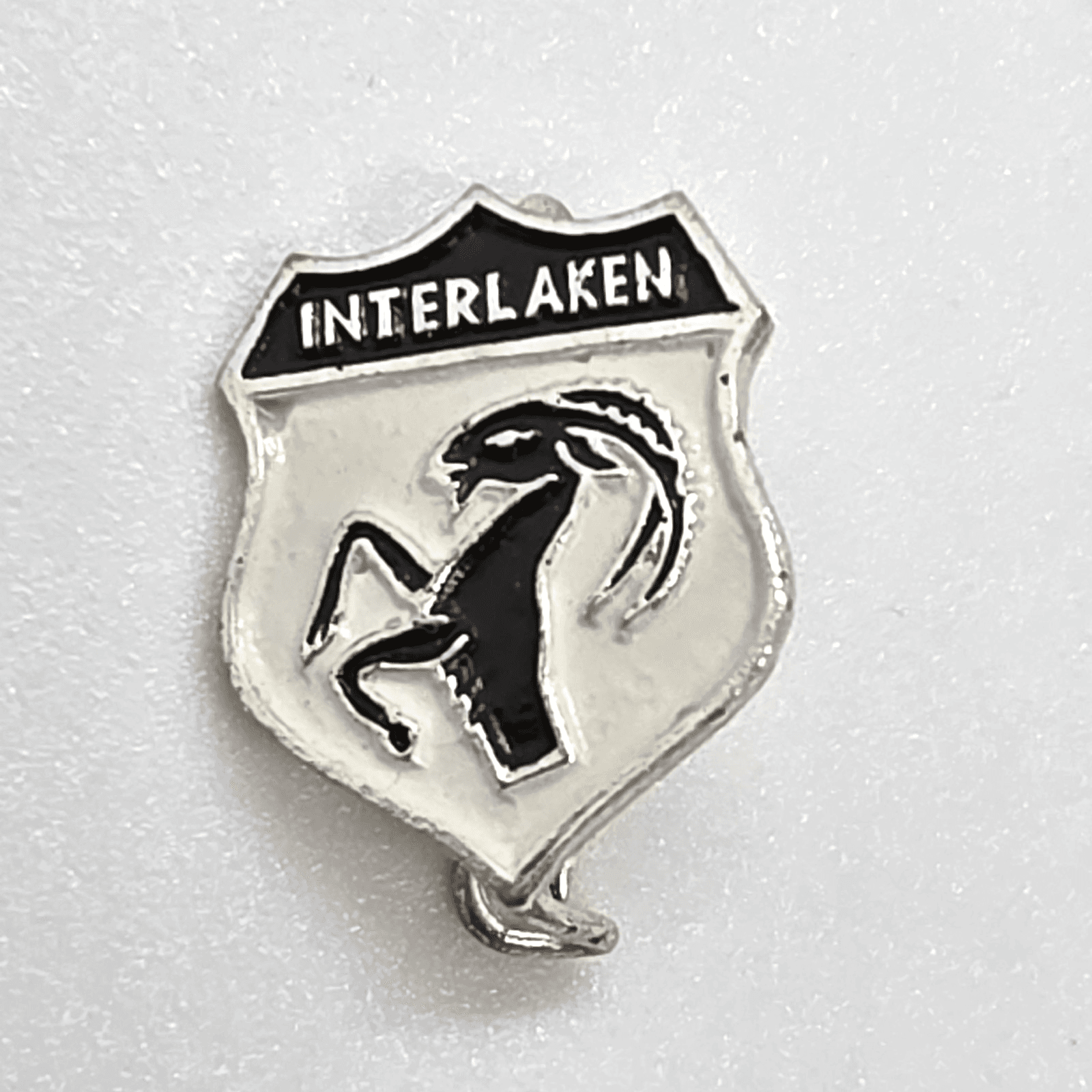Vintage Interlaken Switzerland Shield Lapel Cap Pin Ibex Crest Logo Souvenir - Thumbnail 2