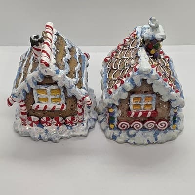 2 Frosted Glitter Gingerbread House Ornaments With Candy Cane Opening for Bulb - Thumbnail 5