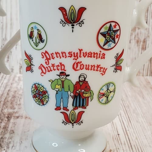 Pennsylvania Dutch Country Ceramic Coffee Tea Mugs Cups Flowers Birds Set of 2 - Thumbnail 2