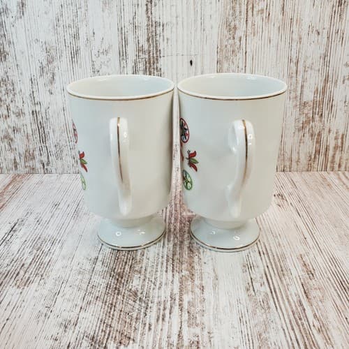 Pennsylvania Dutch Country Ceramic Coffee Tea Mugs Cups Flowers Birds Set of 2 - Thumbnail 3
