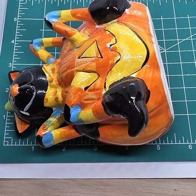 Vintage Black Cat Skinny Legs Arms in a Halloween Pumpkin Ceramic Figurine - Thumbnail 6