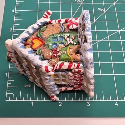 2 Frosted Glitter Gingerbread House Ornaments With Candy Cane Opening for Bulb - Thumbnail 10