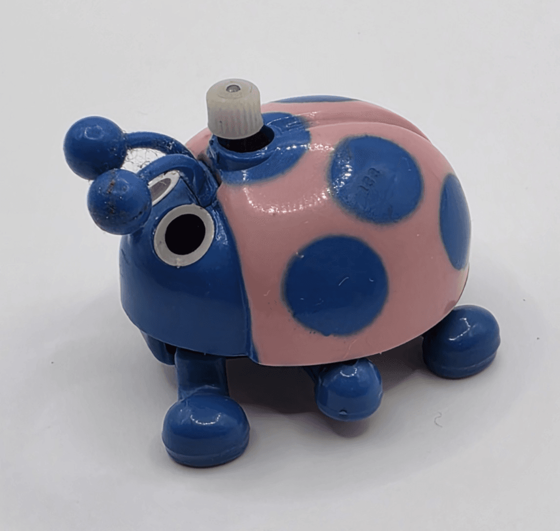Vintage 1970s Tomy Macao Miniature Wind Up Toy Ladybug Pink Blue Antenna VIDEO - Thumbnail 2