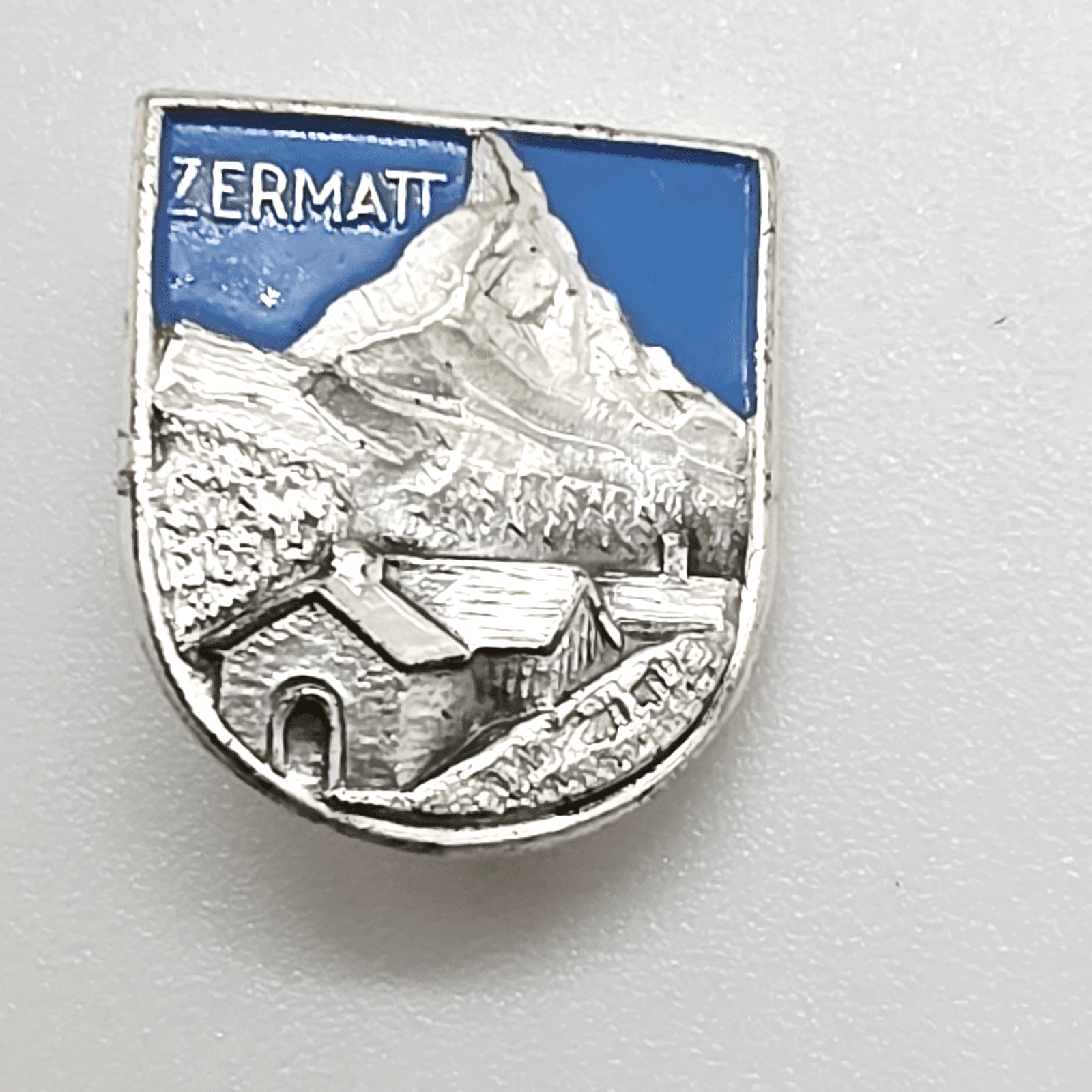 Vintage Zermatt Ski Resort Switzerland Silver Tone & Enamel Skiing Lapel Cap Pin