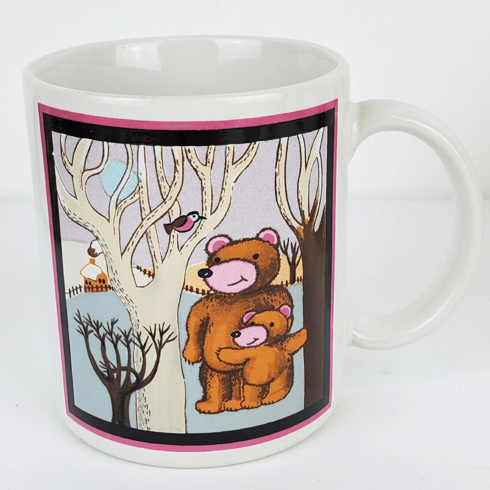 Vintage Japan Teddy Bears Family with Trees and Birds Coffee Tea Mug Cup