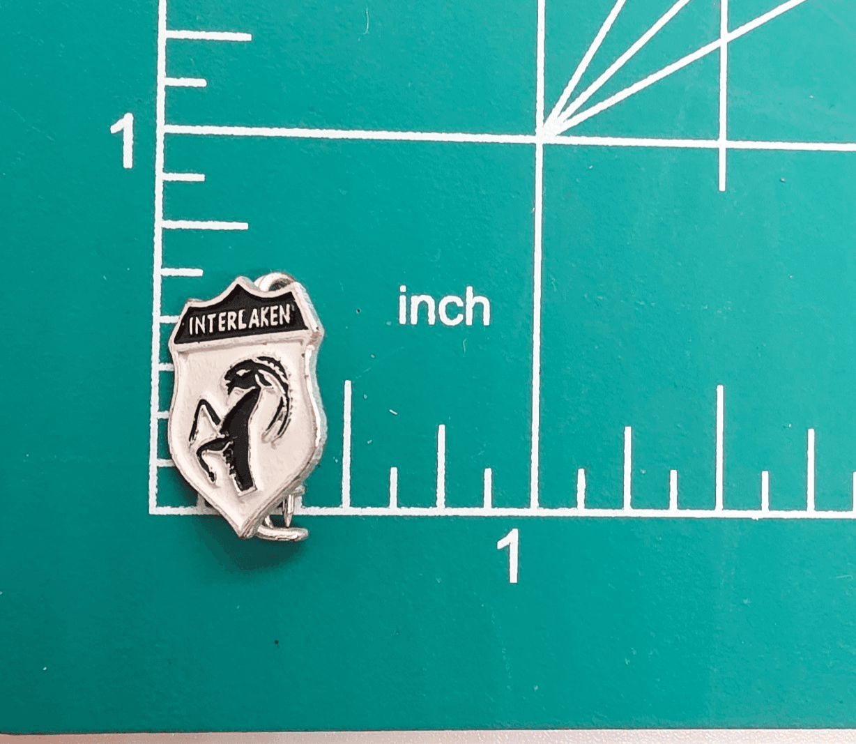 Vintage Interlaken Switzerland Shield Lapel Cap Pin Ibex Crest Logo Souvenir - Thumbnail 4