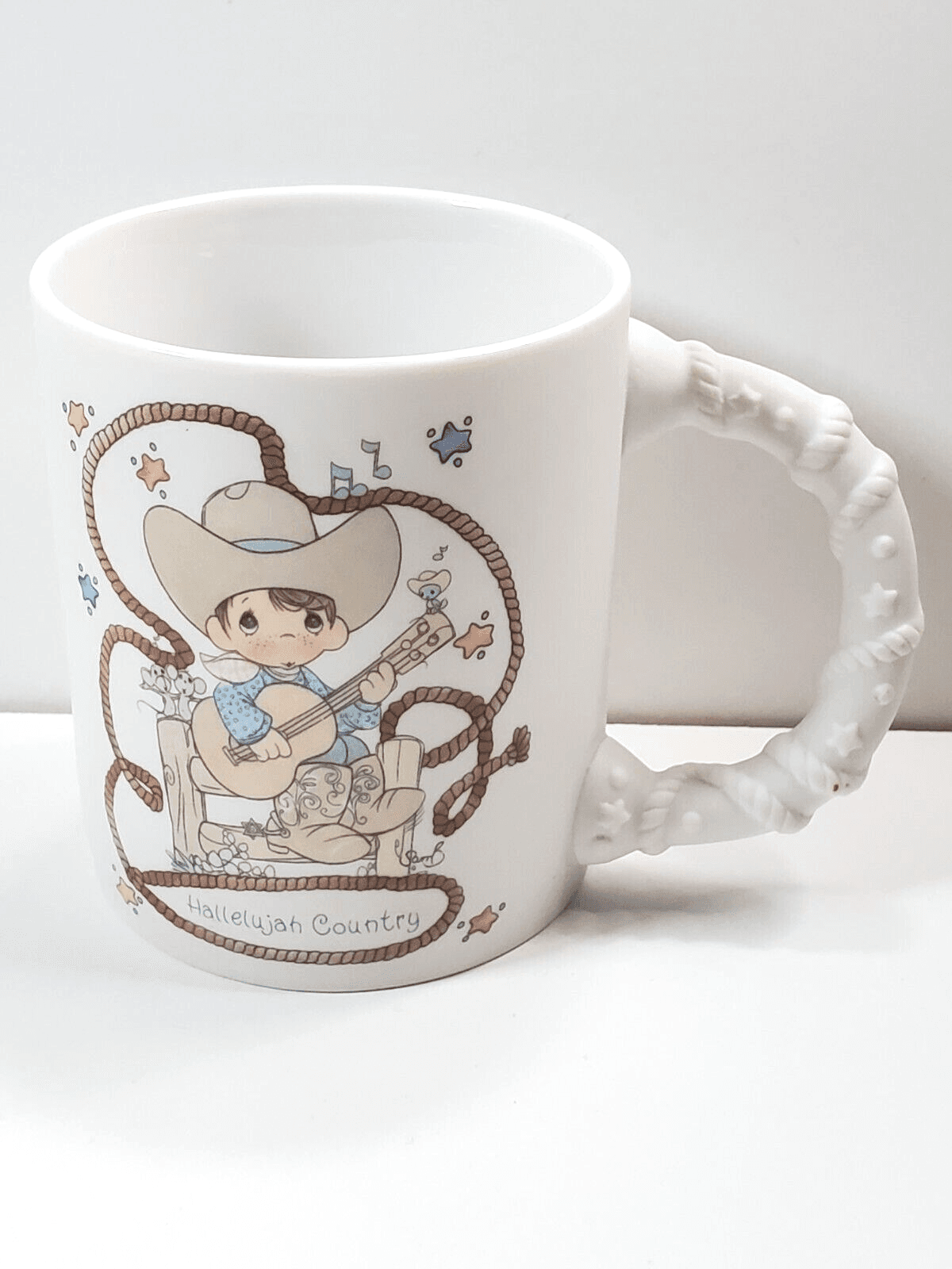 Vintage 1994 Precious Moments Hallelujah Country Mug Western Cowboy Rodeo Rope
