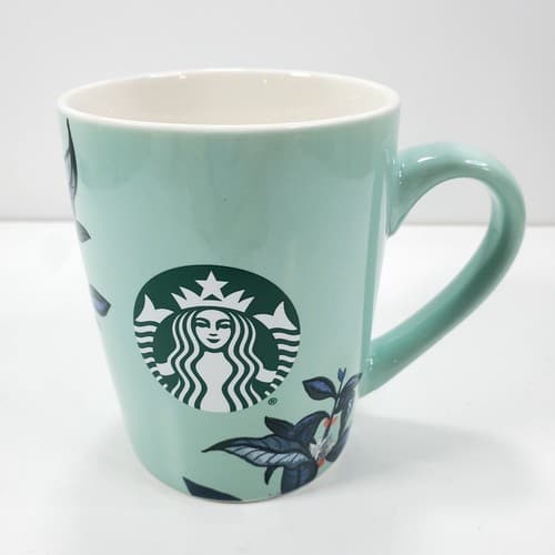 2021 Starbucks Mint Green Floral Design W/ Mermaid Logo Coffee Cup Tea Mug 10oz