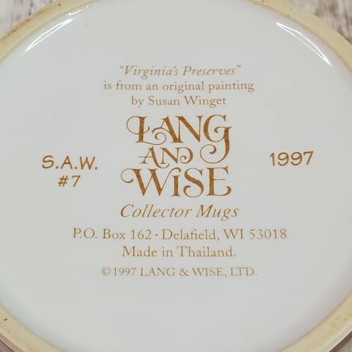 Lang & Wise Virginia's Preserves Susan Winget 1997 Collector Coffee Tea Mug Cup - Thumbnail 7