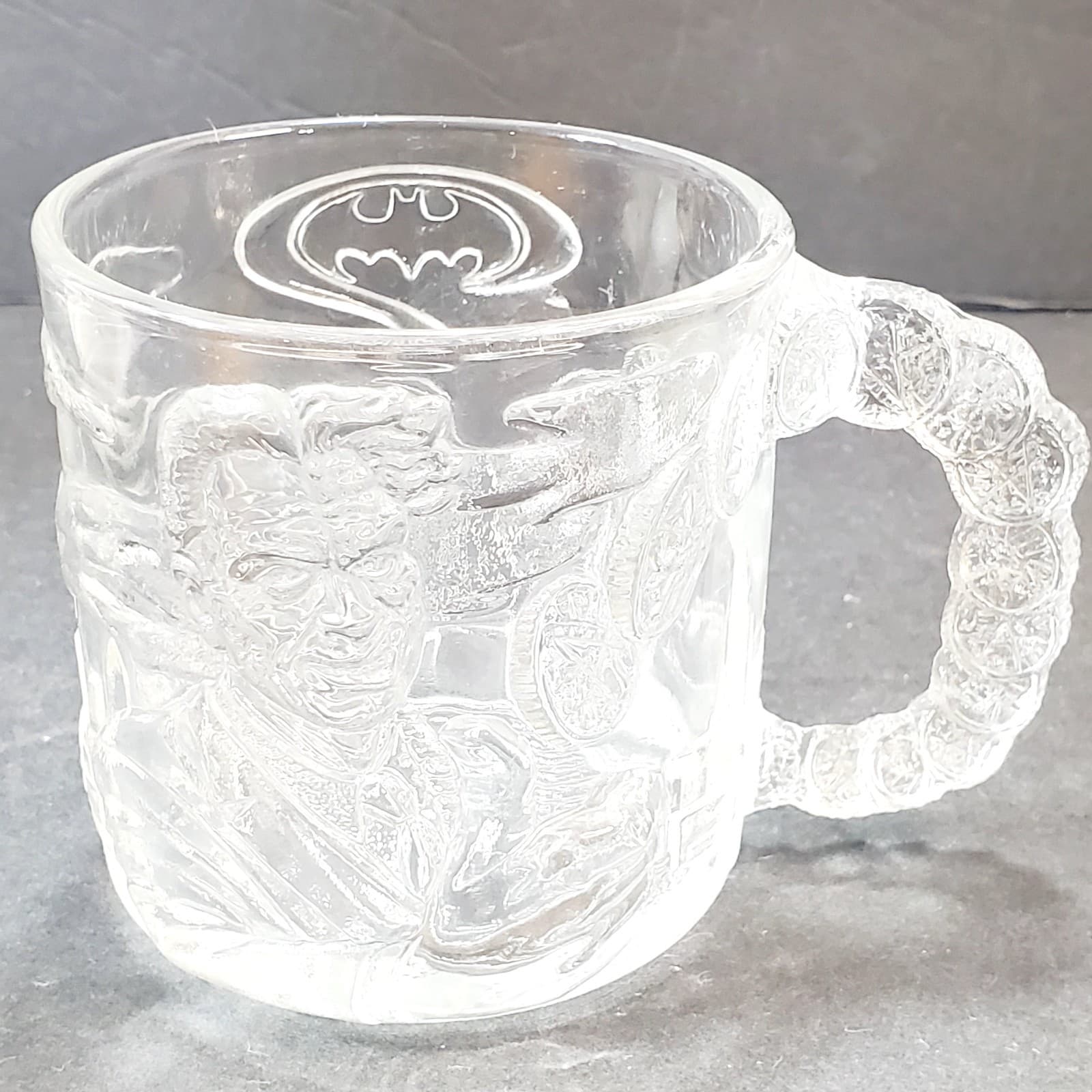 Vintage McDonald's Batman Forever Two Face Clear Glass Cup Mug 1995 DC Comics