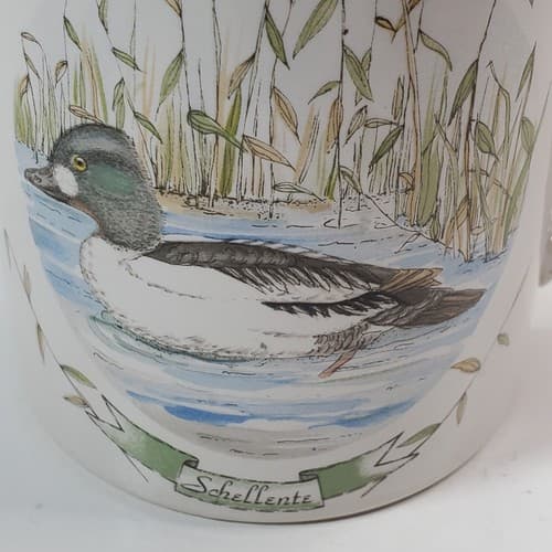 Vintage Japan Stoneware Signed Schellente Duck Graphic Scene Coffee Mug Tea Cup - Thumbnail 2