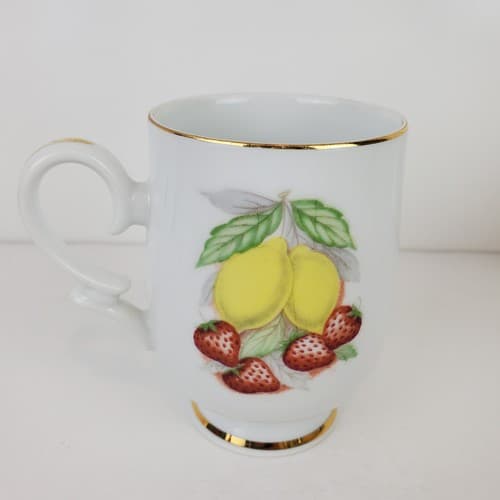 Vtg Royalton China Translucent Porcelain Pedestal Coffee Mug Peach Lemon Fruit - Thumbnail 4