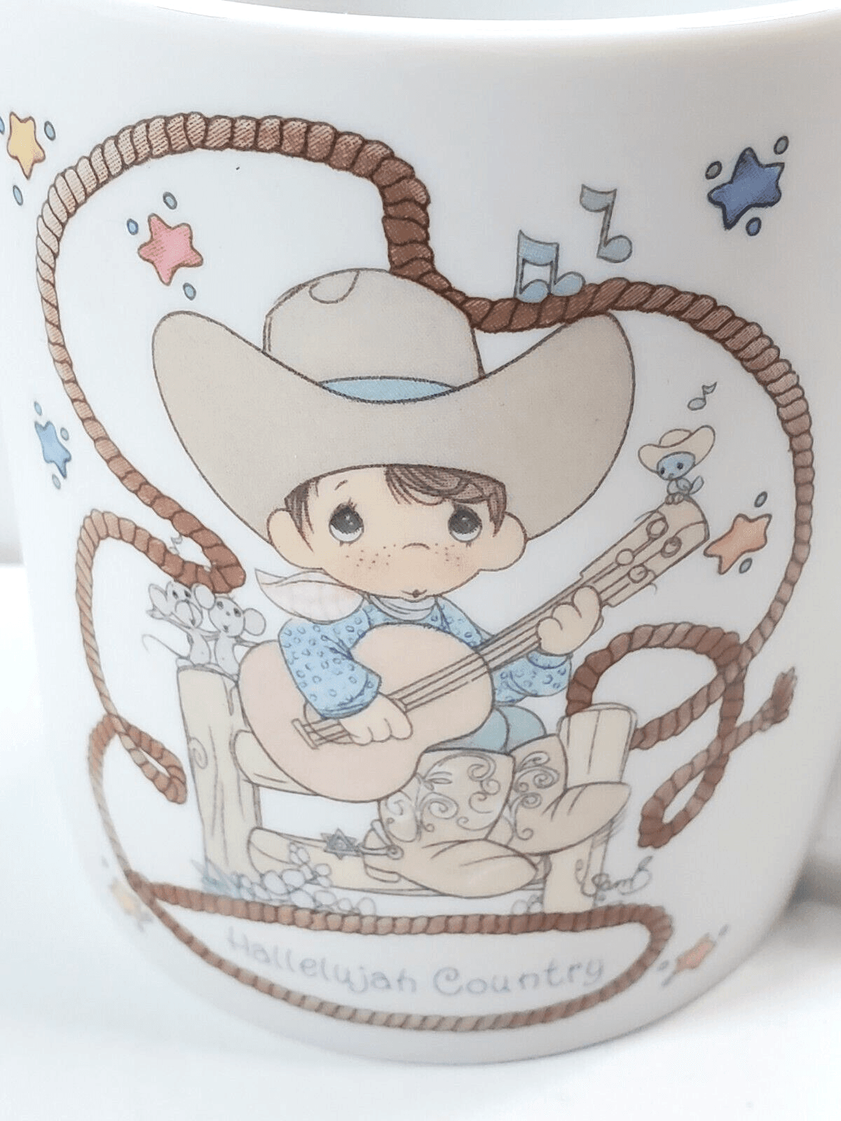 Vintage 1994 Precious Moments Hallelujah Country Mug Western Cowboy Rodeo Rope - Thumbnail 2