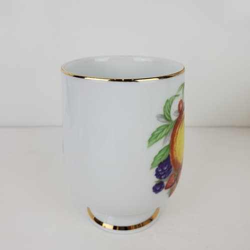 Vtg Royalton China Translucent Porcelain Pedestal Coffee Mug Peach Lemon Fruit - Thumbnail 3