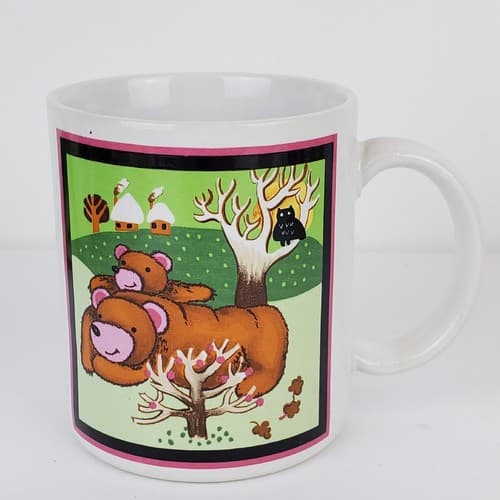 Vintage Japan Teddy Bears Family Winter Snow Owl Coffee Tea Mug Cup