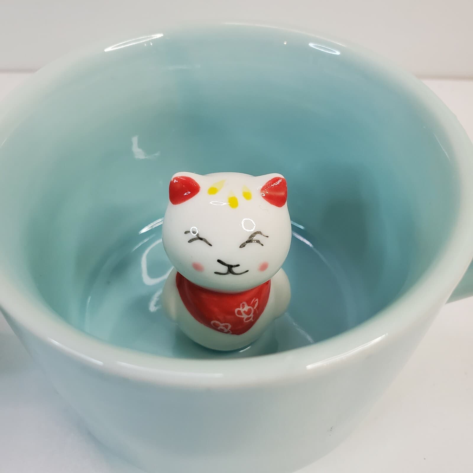 ZaH 3D Kitty Cat Surprise Inside Short Ceramic Coffee Mug Tea Cup Aqua Blue 8 Oz - Thumbnail 2