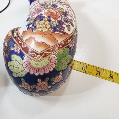 Vtg Hand-painted Chinoiserie Ceramic Sleeping Cat Figurine w/Floral Motif 9.5 " - Thumbnail 10