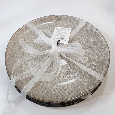 Set of 4 Akcam Turkish Glass Salad Plate Set Holiday Gold Sparkle Glitter 8" - Thumbnail 9