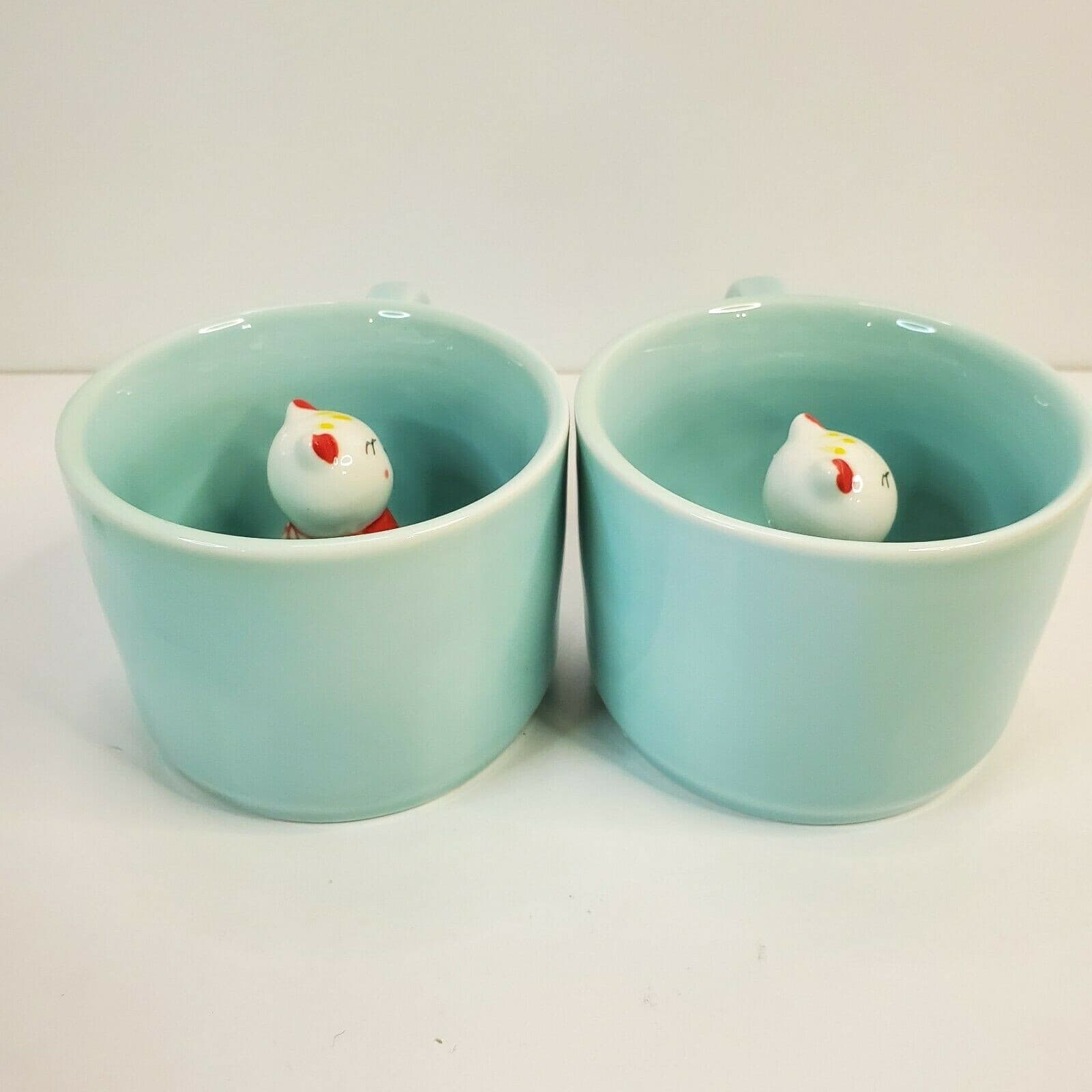 ZaH 3D Kitty Cat Surprise Inside Short Ceramic Coffee Mug Tea Cup Aqua Blue 8 Oz - Thumbnail 5