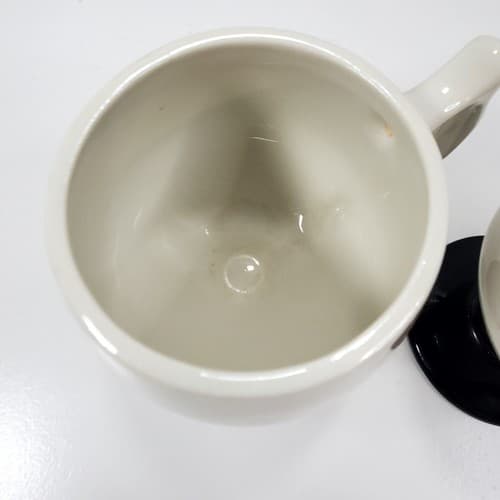 Vtg Set of 2 HALL Pottery White and Black Footed Glazed Coffee Tea Mugs USA READ - Thumbnail 4