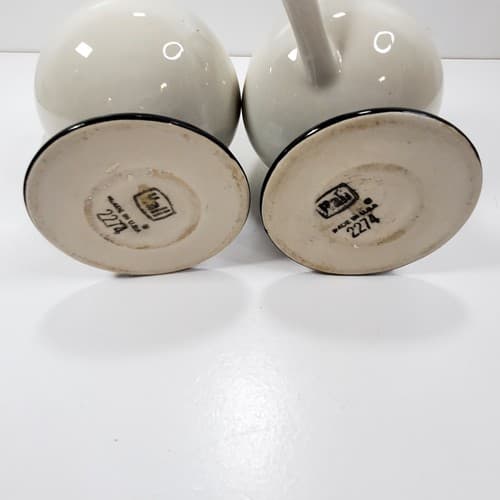 Vtg Set of 2 HALL Pottery White and Black Footed Glazed Coffee Tea Mugs USA READ - Thumbnail 6