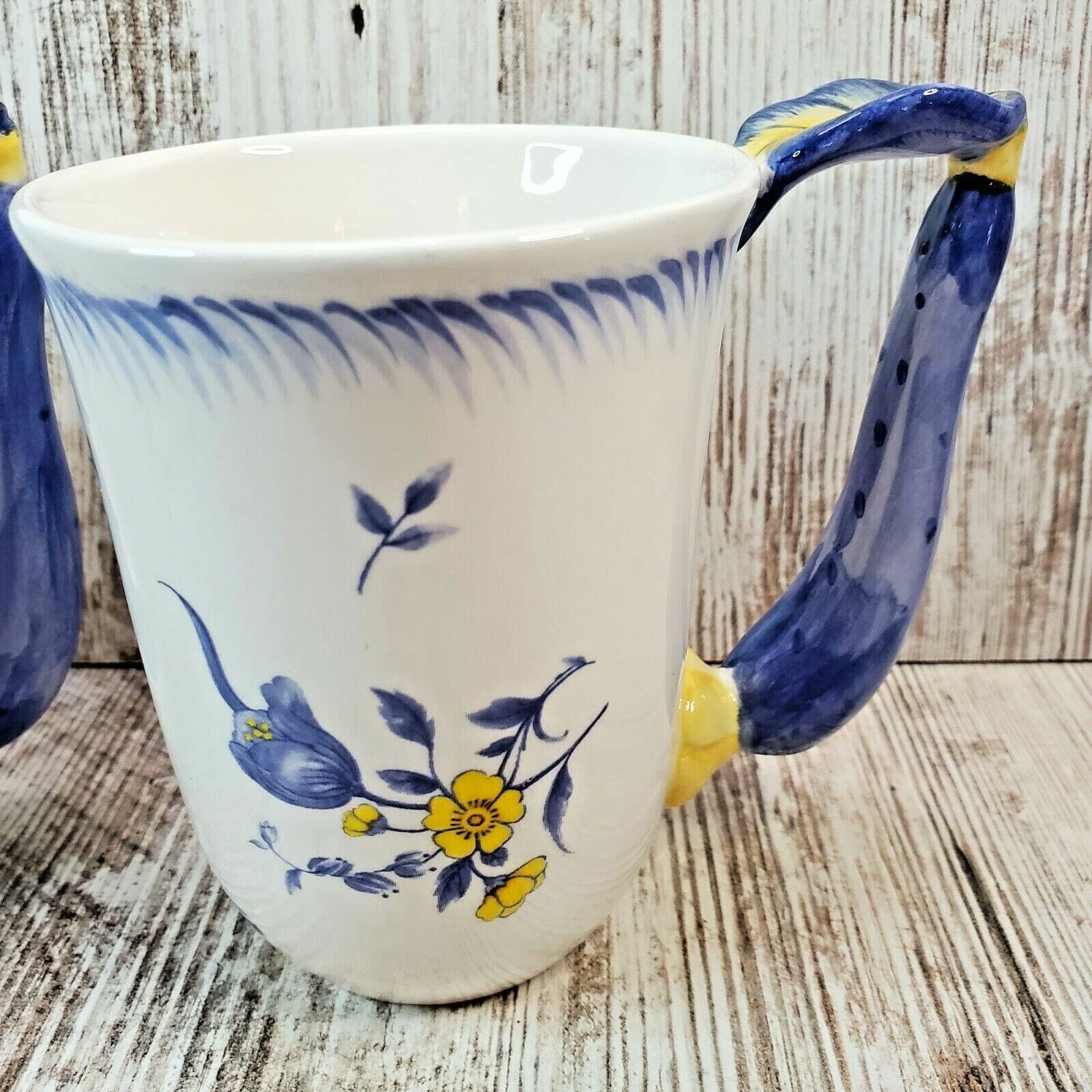 Spode Imperial Garden Set of 2 Retired Coffee Tea Mug Cup Blue & Yellow Floral - Thumbnail 2