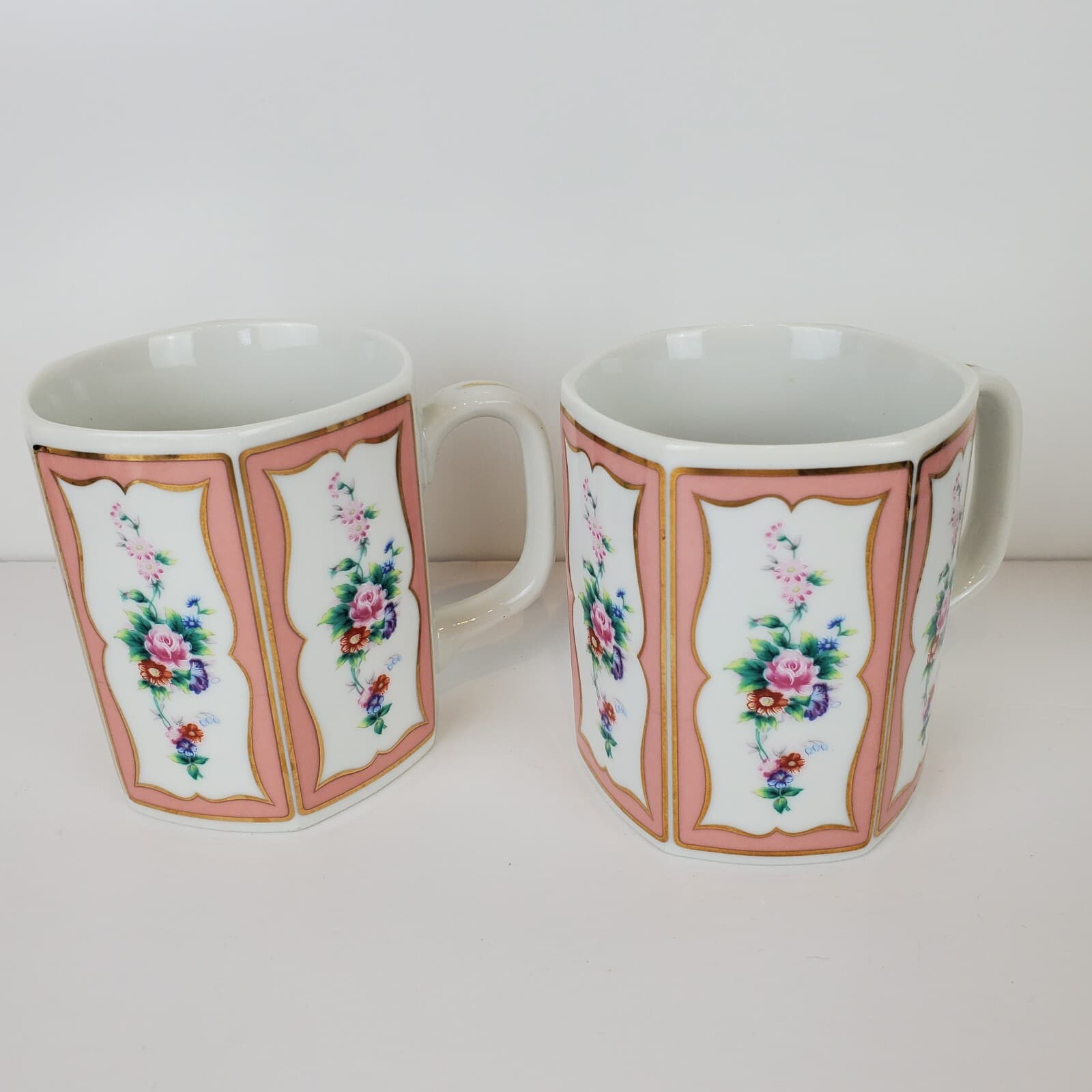 2 Vintage Hand Painted Flower Panels Lefton China Japan Coffee Cups Mugs 05000 - Thumbnail 4