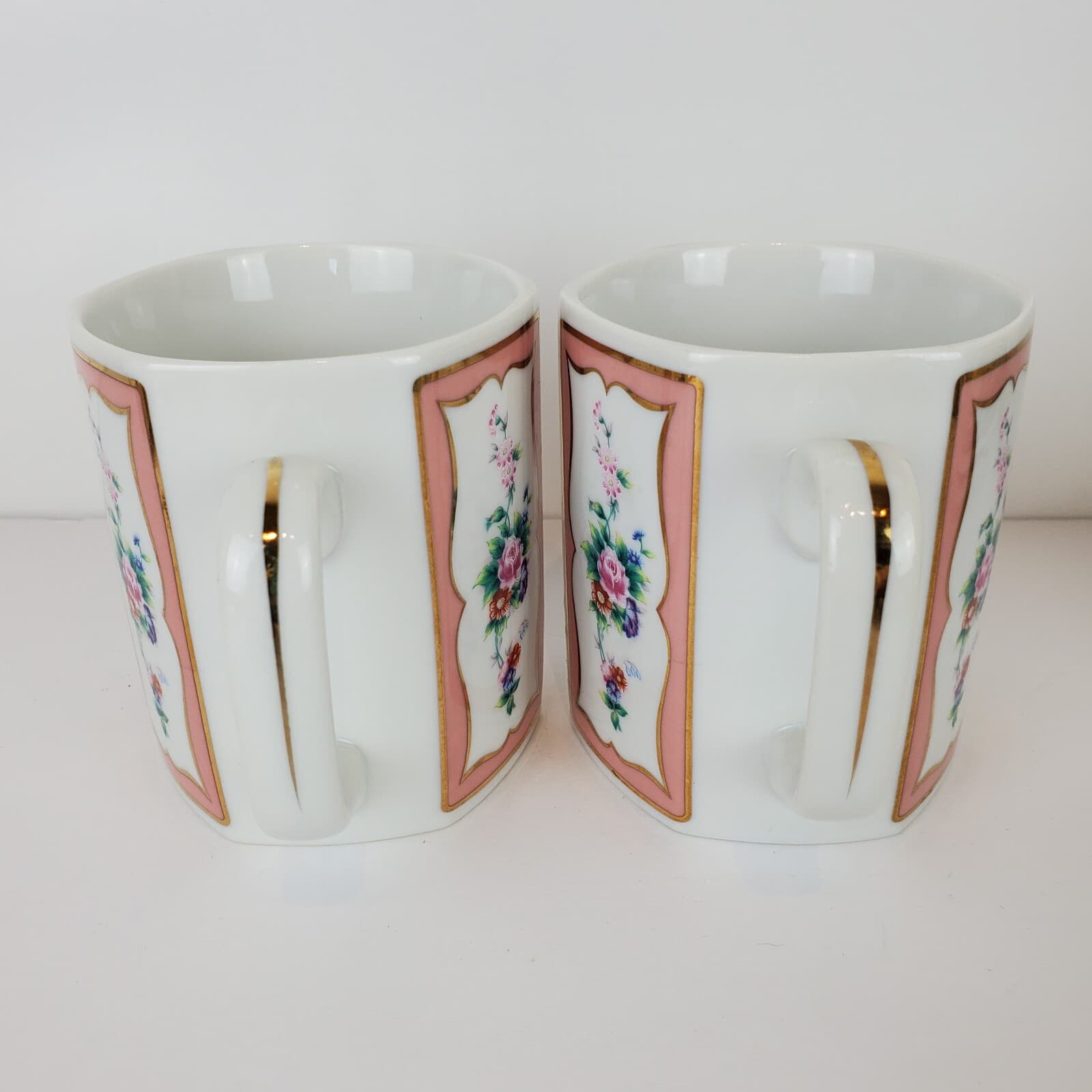 2 Vintage Hand Painted Flower Panels Lefton China Japan Coffee Cups Mugs 05000 - Thumbnail 5
