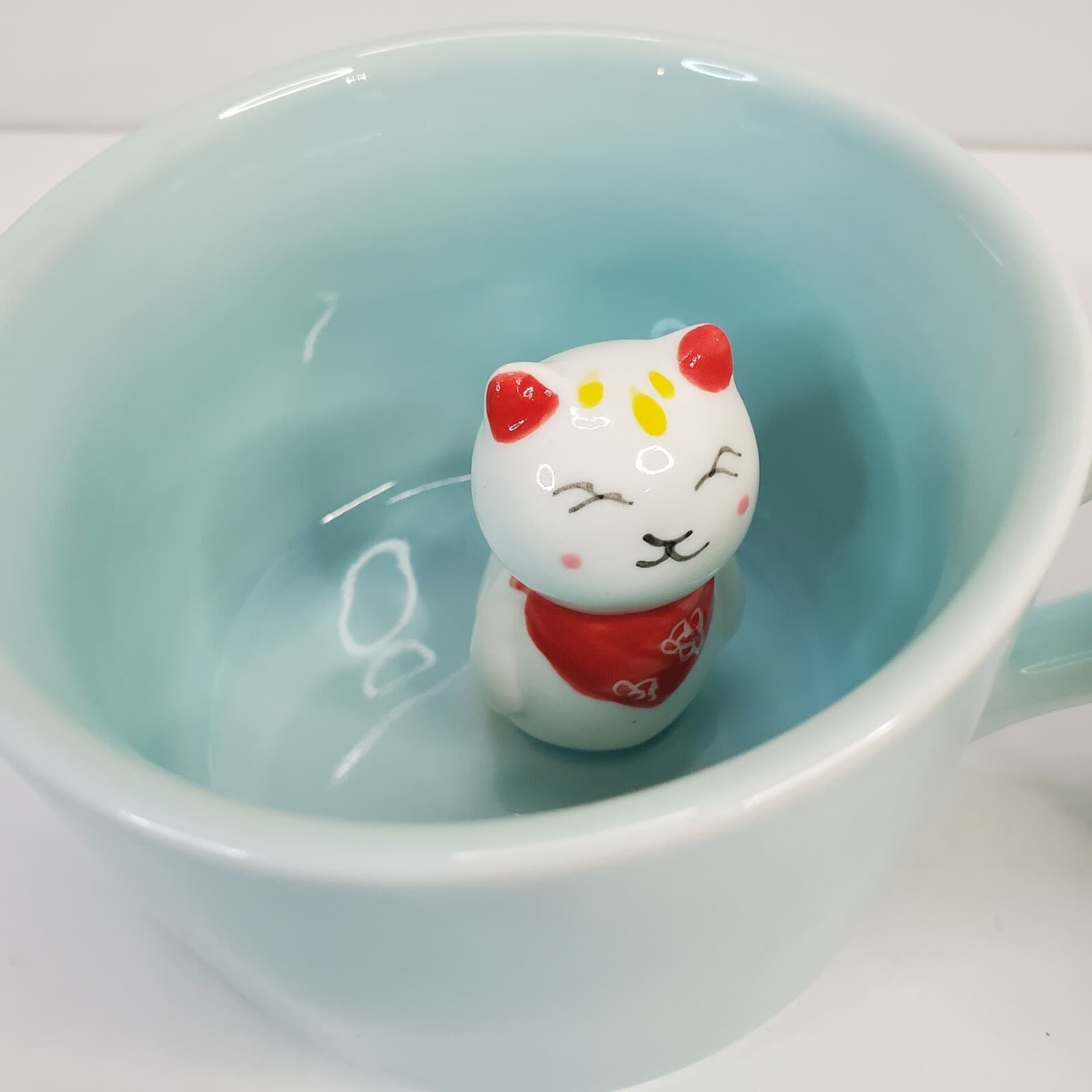 ZaH 3D Kitty Cat Surprise Inside Short Ceramic Coffee Mug Tea Cup Aqua Blue 8 Oz - Thumbnail 4