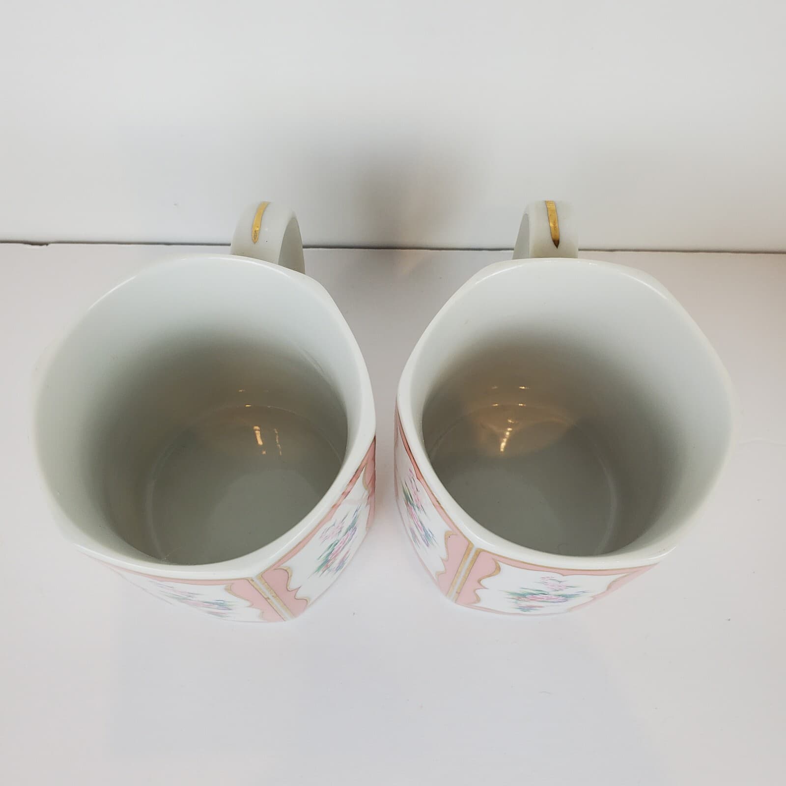 2 Vintage Hand Painted Flower Panels Lefton China Japan Coffee Cups Mugs 05000 - Thumbnail 3